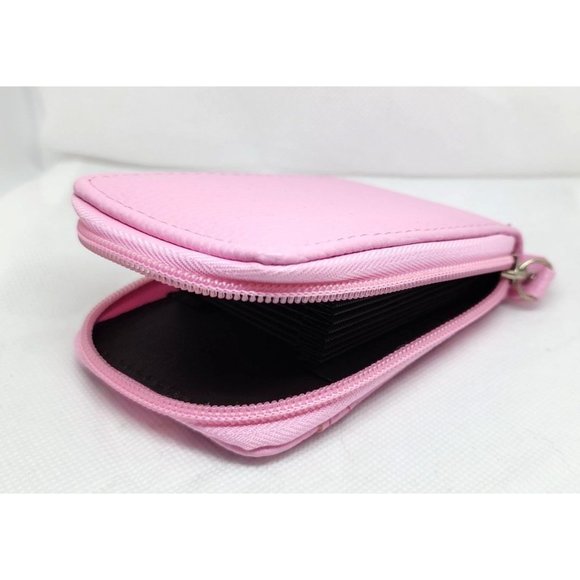 Pink Leather Mini Credit Card Case Card Slot Card Holder Wallet with ID Window - Picture 8 of 16